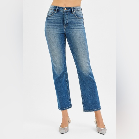 RISEN Tummy Control High Rise Crop Straight Jeans - Picture 1 of 7